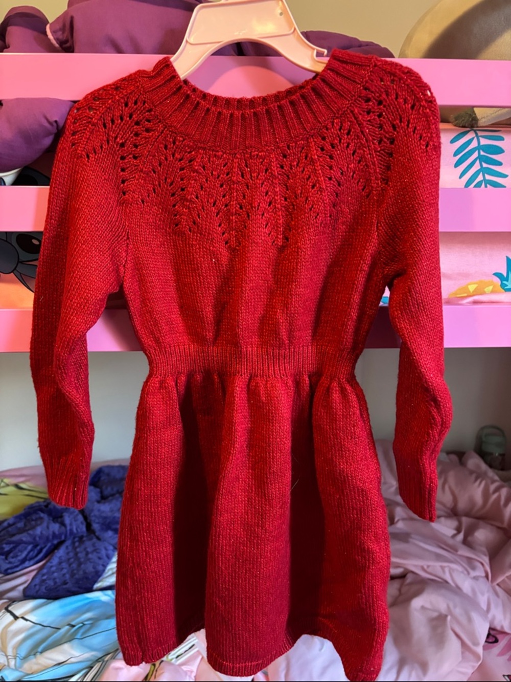 Cat & Jack Red Knit Lace-Yoke Sweater Dress